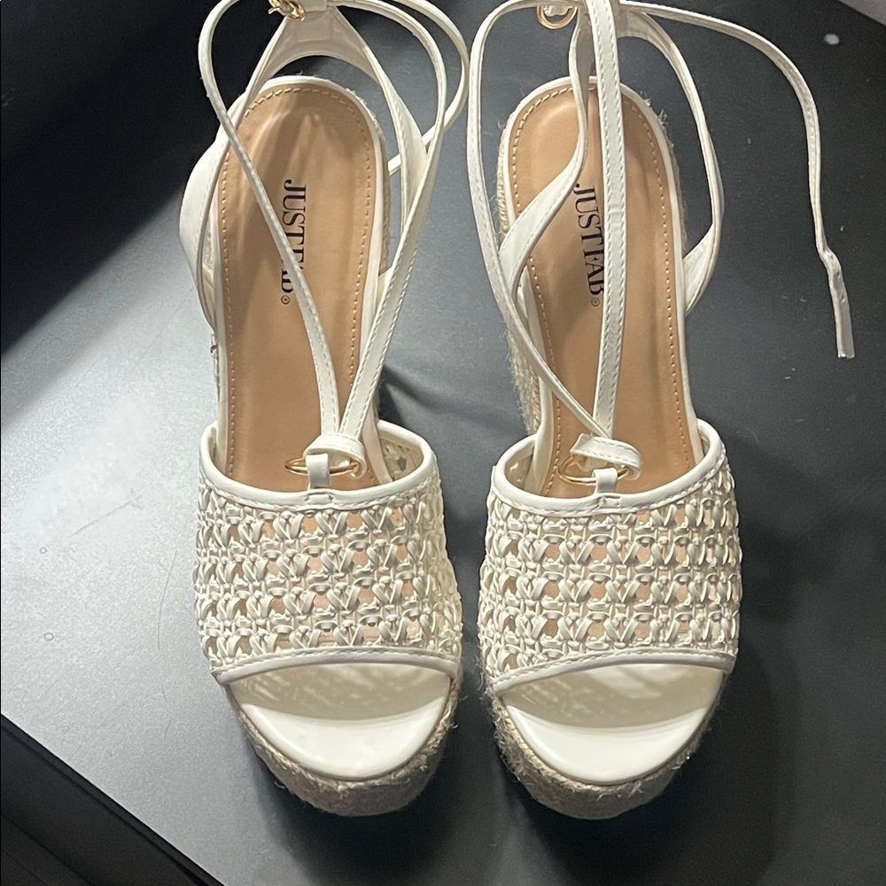 JustFab Cream Woven Espadrille Sandals